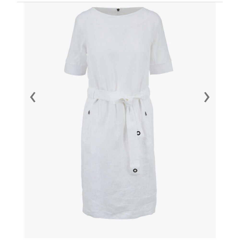 BOGNER Amelia White Linen Short Sleeve Belted Dress 6